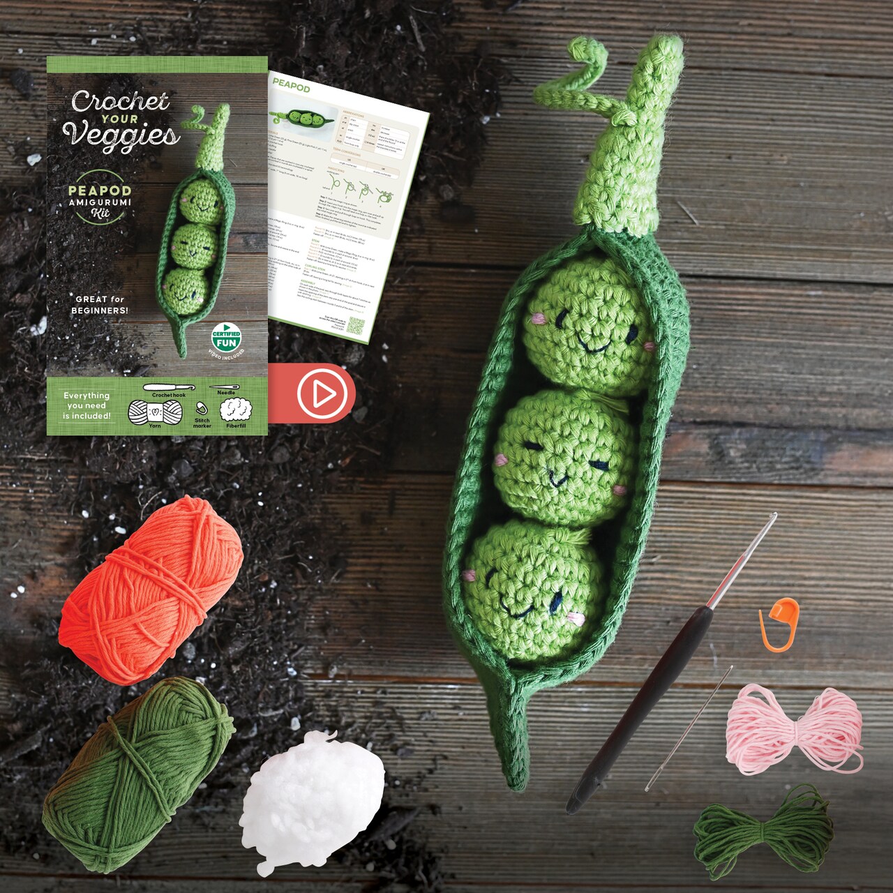 Crochet Your Veggies Amigurumi Kit Peapod: Everything You Need Is Included!